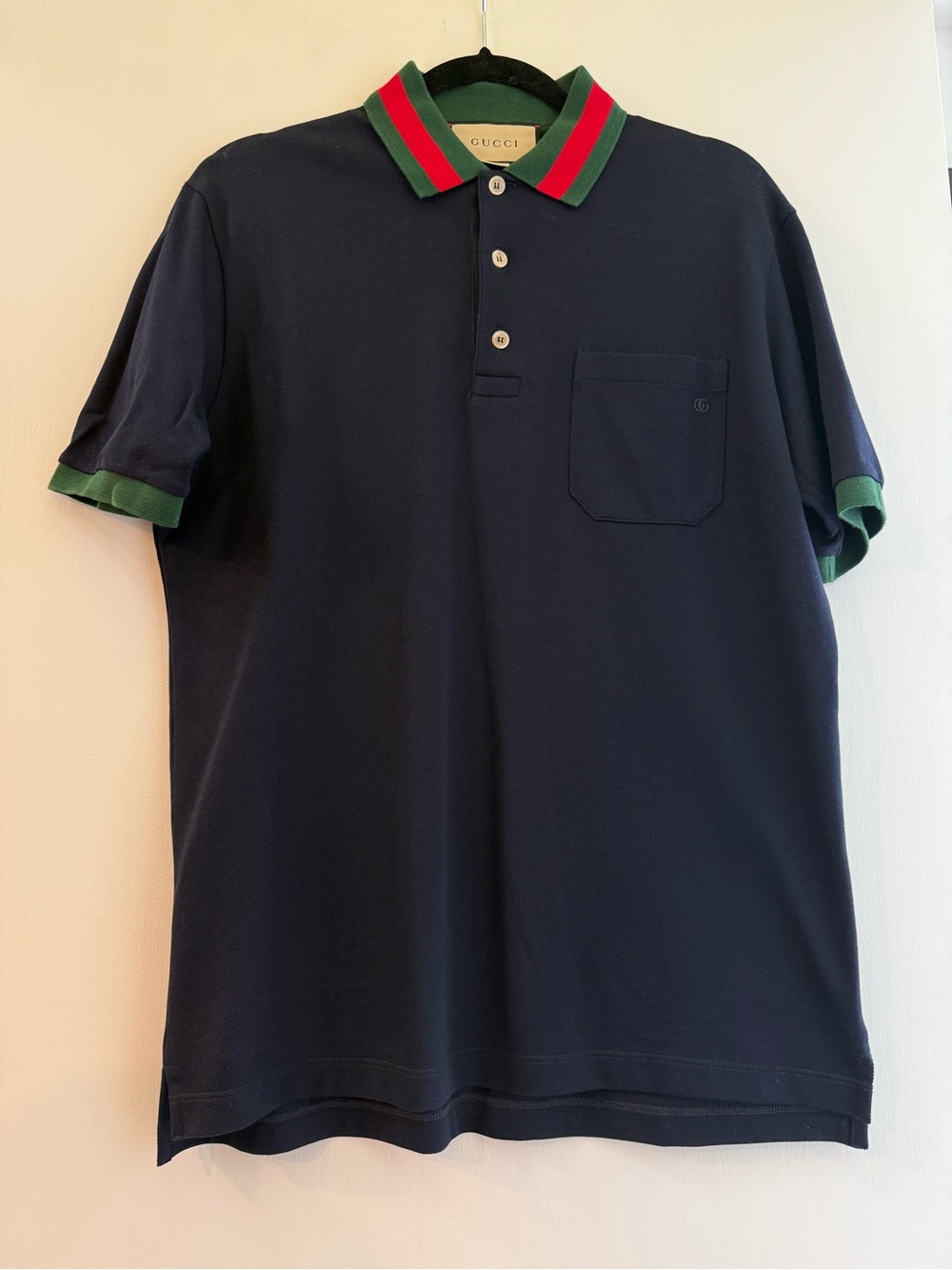 Gucci Navy Polo with Green and Red Trim